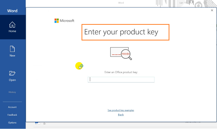 Enter your product key office 365