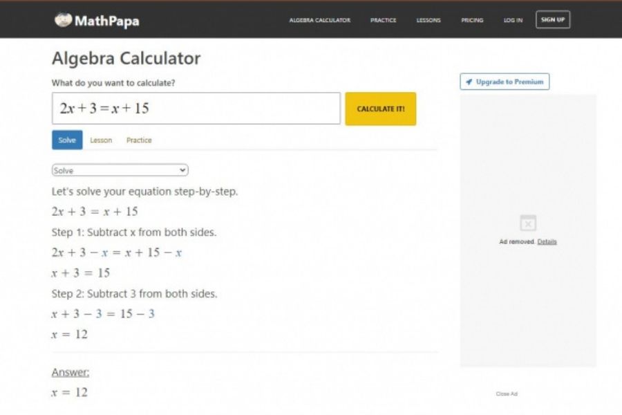 Trang wed giải toán Algebra Calculator 