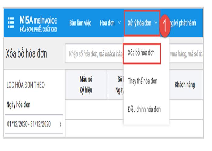 Bước 1: Vào phần mềm Misa meinvoice và đăng nhập, dùng tab “xử lí hóa đơn”